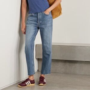 The Re/Done '70s Stove Pipe High Rise raw hem Ankle jeans Sz 25